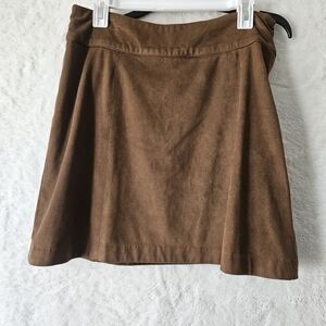 A-Line Faux Suede Skirt in Chestnut Brown